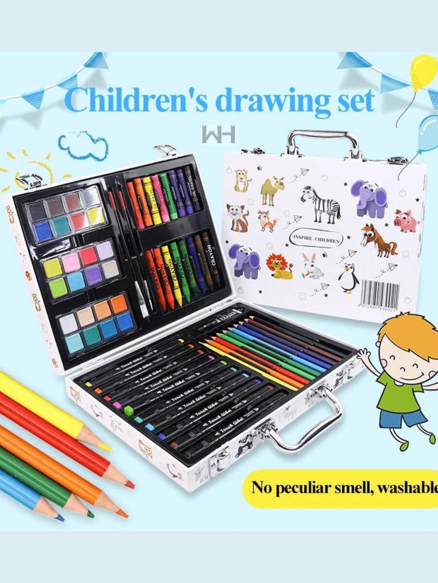 Set de Artes de Colores Plumones Acuarelas y Crayones Con Maleta - Blanco - Ver 1