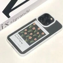 1pc White Peony Acrylic Phone Case With White Edge, Compatible With Apple IPhone Case - Clear - View 3