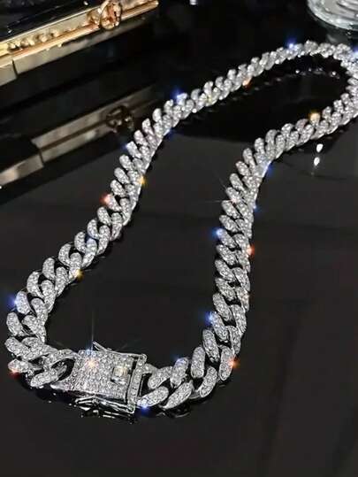 Collana Catena Geometrica Hip Hop, Alla Moda Collana Hip Hop Con Strass E Bracciale, Regali Di Gioielli