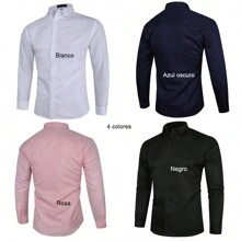 Camisa Hombre Para Casual Formal Ajuste Slim Fit Manga Larga - Azul Marino - Ver 5