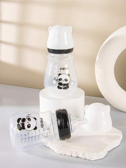 1pc Infant Wide Mouth Bottle With Panda Pattern, Made Of PP Material, Comes With Silicone Nipple, Suitable For Babies Aged 0-1 Year Old