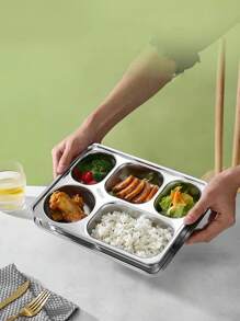 XIYIJIA 1 đĩa đựng thức ăn trưa bằng thép không gỉ chia ngăn để đựng thức ăn, đồ ăn nhẹ, bánh ngọt, hoàn hảo cho nhà hàng, trường học, cửa hàng thức ăn nhanh, căng tin dùng làm quà tặng Giáng sinh - Bạc - Xem 4