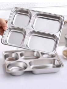 XIYIJIA 1 đĩa đựng thức ăn trưa bằng thép không gỉ chia ngăn để đựng thức ăn, đồ ăn nhẹ, bánh ngọt, hoàn hảo cho nhà hàng, trường học, cửa hàng thức ăn nhanh, căng tin dùng làm quà tặng Giáng sinh - Bạc - Xem 7