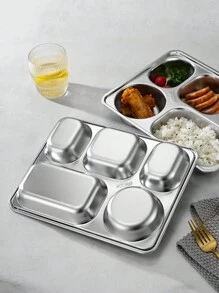 XIYIJIA 1 đĩa đựng thức ăn trưa bằng thép không gỉ chia ngăn để đựng thức ăn, đồ ăn nhẹ, bánh ngọt, hoàn hảo cho nhà hàng, trường học, cửa hàng thức ăn nhanh, căng tin dùng làm quà tặng Giáng sinh - Bạc - Xem 5