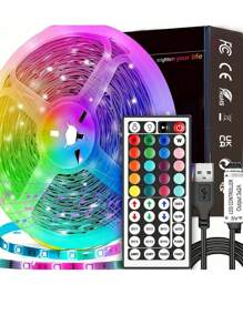 3ft-65ft RGB LED Strip Light, With 44key Remote Control, Can Adjust Color And Brightness, The Length Can Be Cut, Very Easy To Install, Suitable For Home Interior Decoration, Festival Atmosphere Light, Party Atmosphere Light, Fun Light