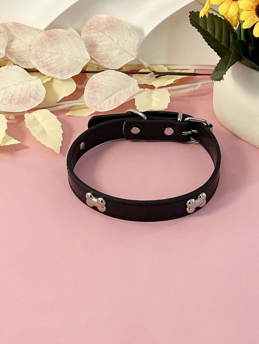 Suministros Mascotas, Collar Punk Estilo Pu Con Decoración De Huesos Y Colores Múltiples, Adecuado Para Perros Grandes, Medianos Y Pequeños - Negro - Ver 1