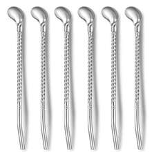 -Friendly Mixing Stirring Spoon With Reusable Stainless Steel Straw Set (6 Pieces) - Silver - View 3