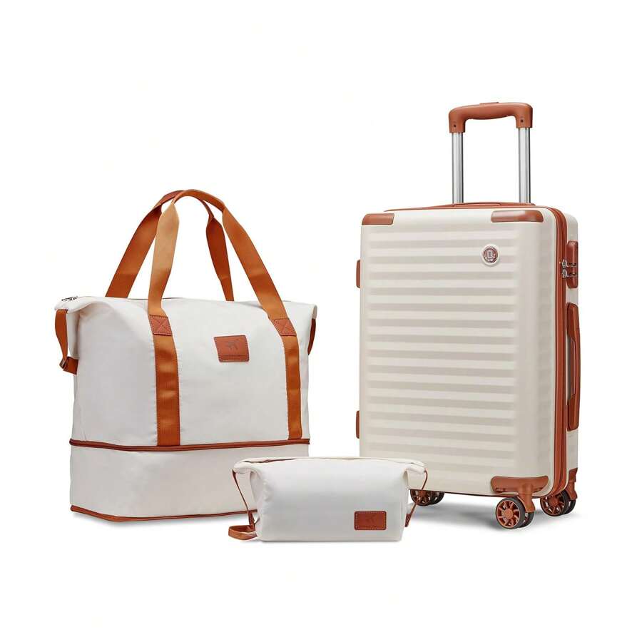 Joyway Carry On Luggage 20 Inch Suitcases With Spinner Wheels, Hard Shell Luggage Sets 3 Piece Travel Suitcase Set With Combination Lock - Beige - View 1