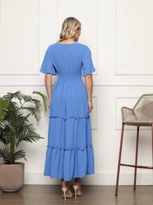 Vestido Longo decote em V manga curta soltinha quadril folgado serve para Gestante