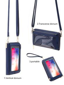 MIYIN 女性用長款錢包，真皮材質，帶RFID防盜功能，信用卡手拿包，小型斜背手機錢包，具有觸控屏幕手機袋和信用卡插槽的迷你肩袋手提包 - 寶藍色 - 查看 7