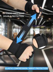 1pair Gym Training Gloves With Pull-Up Assist Bands For Men And Women, Grip & Protect Calluses - Open Finger Hand Palm Protection - Non-Slip Wrist Wraps,Black Gloves