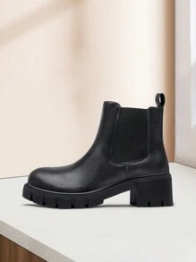 Comfyshoes Women's Chelsea Ankle Boots, Fashion Lug Sole Platform Combat Booties - màu đen - Xem 6