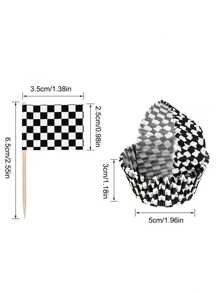 50pcs Cupcake Liners+50pcs Flags  Race-Themed Cake Cups Cupcake Liners, Black And White Checkered Cupcake Liners, Paper Cups Cakes For Birthday Parties, Baking Muffin, Chiffon, Mousse Cupcake High-Temperature Paper Cake Cups Cake Paper Holders, Muffin Liners, Disposable Baking Cups, For Home Bakery Picnic, Baking Tools