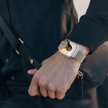 1 Set Fashion Trendy 3-In-1 Magnetische Roestvrijstalen Milanese Horlogeband & Case Film Combo Met Dubbele Rij Strass-steentjes Compatibel Met 38mm 40mm 41mm 45mm 44mm 42mm 46mm 49mm, Ultra Series Ultra 9 8 7 6 5 4 3 2 1 SE Series 10, Comfortabele Ademende Vervangende Band, Krasbestendige Waterdichte Schokbestendige Horloge Beschermhoes Voor Vrouwen En Mannen