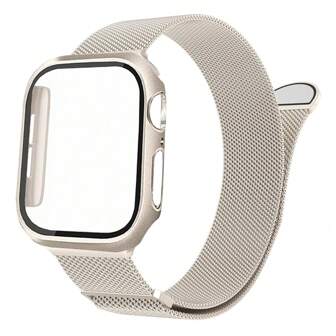 1 set Mode Trendigt 3-i-1 magnetiskt rostfritt stål Milanese Watch Band & Fodral Film Combo med dubbelradiga strass kompatibel med 38mm 40mm 41mm 45mm 44mm 42mm 46mm 49mm, Ultra Series Ultra 9 8 7 3 6 214 SE Series 10, bekvämt andningsbart ersättningsband, reptålig vattentät stötsäker klocka Skyddsfodral för kvinnor och män