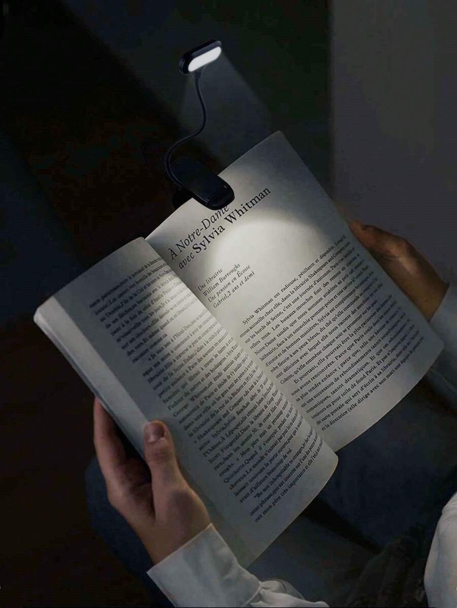 1pc Led Reading Lamp, Warm Clip-On Light, Ideal For Desk Reading, Traveling, Bedroom - Black - View 1
