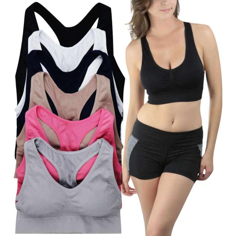 ToBeInStyle Womens Pack Of 6 Comfortable And Supportive Racerback Sports Bras - 明亮中性色 - 查看 1
