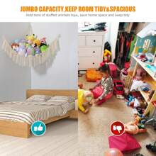 毛绒动物收纳花边编织波西米亚风毛绒玩具网 带灯毛绒动物吊床 宠物网 毛绒动物角落悬挂式毛绒动物支架 泰迪熊网 适用于儿童房、家居装饰、房间装饰、墙面装饰