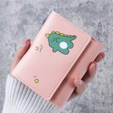 1入韓式三折式短款錢包,印花設計可愛簡單,多卡槽學生漫畫手幣包 - 紫色 - 查看 2