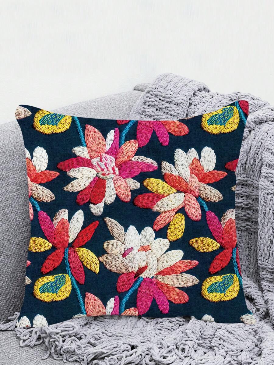 1 Miếng Nhiệt đới Thực vật Cây Và Thiết kế lá Trừu tượng Vẽ bằng tay Mô hình hoa Hình vuông Nắp đệm , Mềm mại Thoải mái Thoáng khí Lông tơ Ngắn Vỏ gối Đối với Nhà  , Phòng khách , Sofa , Ô tô/xe hơi , Vô hình Dây kéo Khép kín , Dễ Đến Rửa , Trung bình Kích thước - Màu xanh hải quân - Xem 1