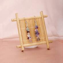 1 par de pendientes asimétricos de acero inoxidable con piedras trituradas - Multicolor - Ver 28