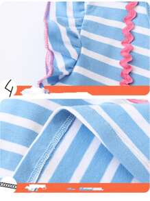 Vestido De Manga Corta Con Bordado De Unicornio Para Niñas, Ideal Para El Verano - Azul y blanco - Ver 5