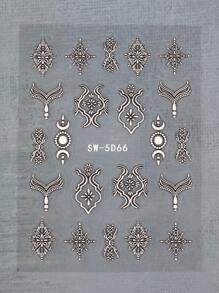 1pc Totem Relief Embossed Nail Sticker Decal,Silver 5D Self Adhesive Manicure Decoration Accessories Nail Supply For DIY Salon Design Nail Stickers - Silver - View 3