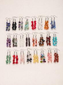 1 par de pendientes asimétricos de acero inoxidable con piedras trituradas - Multicolor - Ver 1