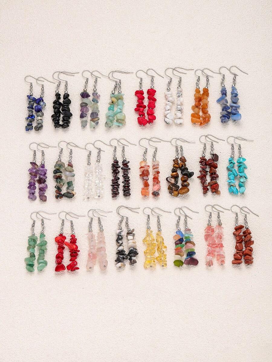 1 par de pendientes asimétricos de acero inoxidable con piedras trituradas - Multicolor - Ver 1