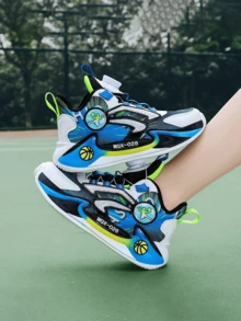 New Spring Style Boys' Basketball Shoes With Rotary Buckle, Anti-Skid Soft Sole, Running Jogging, Breathable Mesh, Training Shoes - Royal Blue - View 9
