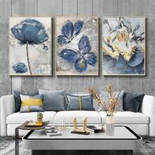 YIKES 3入組北歐風格花卉畫布藝術抽象畫印花蝴蝶羽毛客廳裝飾畫北歐家居裝飾牆貼無框畫 - 彩色 - 查看 3