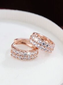 1 đôi bông tai tròn Cubic Zirconia đơn giản, thiết kế sang trọng và giản dị dành cho phụ nữ - bông tai bông tai - Xem 6
