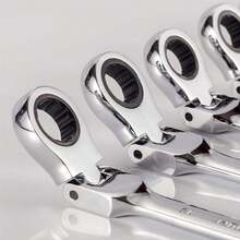 7件組鉻鉬合金鋼棘輪組合扳手套裝與儲物架,公制8-19mm,耐用的自行車、摩托車和汽車維修棘輪扳手套裝 - 銀色 - 查看 7