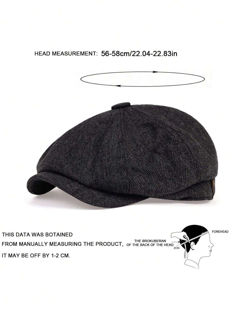 1pc Men's Outdoor Gentlemen Style Newsboy Cap With Side Buckle & Short