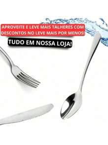 Jogo de Talheres 24 peças Aço Inox 12 Garfos e 12 Colheres de Mesa Para Cozinha Casa - Cinza - Visão 4