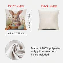 4入組可愛兔子、復活蛋和花朵圖案亞麻枕套,不含枕芯,適用於腰墊、坐墊和裝飾用途,完美適用於農家風格的復活節派對/春季房間裝飾 - 彩色 - 查看 2