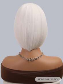 HAIRCUBE 12 Inch White Straight Short Bob Hair Wigs White Short Bob Hair Wigs, With Bangs For Women Cosplay Daily Party Halloween Wigs - trắng - Xem 5