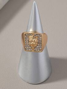 Nuevo Anillo Cuadrado Y De Estilo Hip-hop, Roca Y Con Cabeza De León Dominante A La Moda - Amarillo Oro - Ver 5