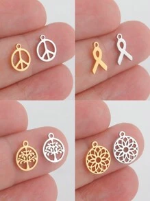 5pcs/Set Stainless Steel Ribbon Shaped, Tree Of Life, Flower And Miniature Thank You Pendant For Diy Making Bracelet, Necklace, Bag Decor, Etc.