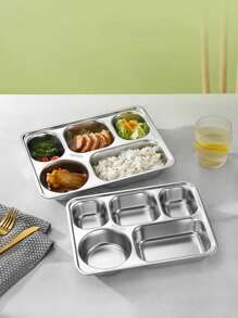 XIYIJIA 1 đĩa đựng thức ăn trưa bằng thép không gỉ chia ngăn để đựng thức ăn, đồ ăn nhẹ, bánh ngọt, hoàn hảo cho nhà hàng, trường học, cửa hàng thức ăn nhanh, căng tin dùng làm quà tặng Giáng sinh - Bạc - Xem 1