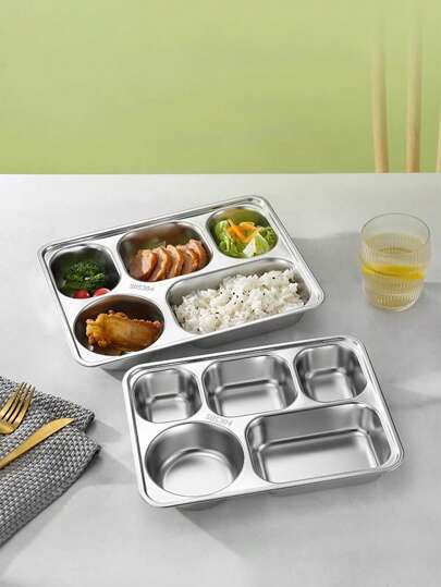 XIYIJIA 1pc Stainless Steel Divided Lunch Plate For Food, Snacks, Cake, Perfect For Restaurant, School, Fast Food Shop, Canteen Use Christmas Gift