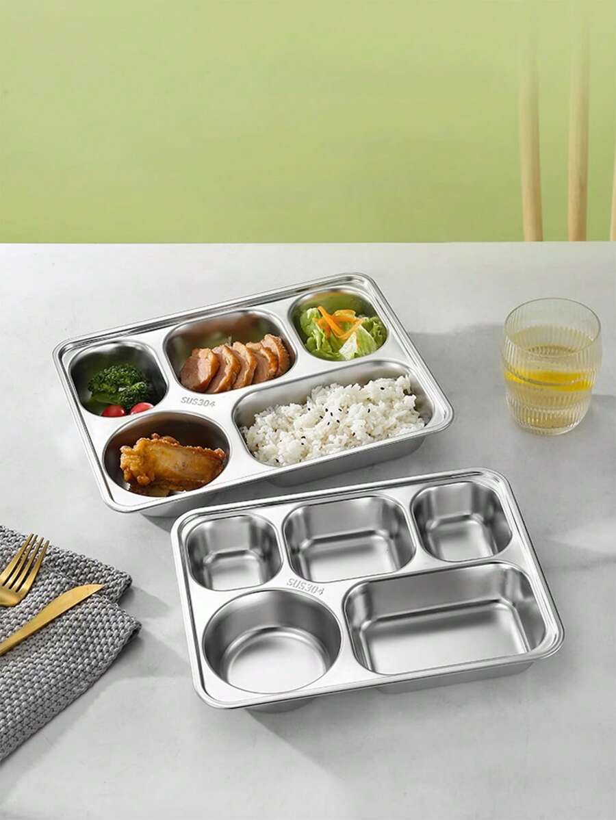 XIYIJIA 1 đĩa đựng thức ăn trưa bằng thép không gỉ chia ngăn để đựng thức ăn, đồ ăn nhẹ, bánh ngọt, hoàn hảo cho nhà hàng, trường học, cửa hàng thức ăn nhanh, căng tin dùng làm quà tặng Giáng sinh - Bạc - Xem 1