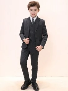 Tween Boys' Striped Lapel Suit Jacket And Pants Formal Wear - Black - View 5