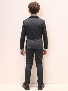 Tween Boys' Striped Lapel Suit Jacket And Pants Formal Wear - Black - View 7