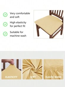 1 cái/4 cái/6 cái Vỏ bọc ghế co giãn màu trơn, Vỏ bọc ghế bảo vệ có thể giặt được cho phòng ăn, khách sạn, gia đình, chống bụi - Màu be - Xem 6