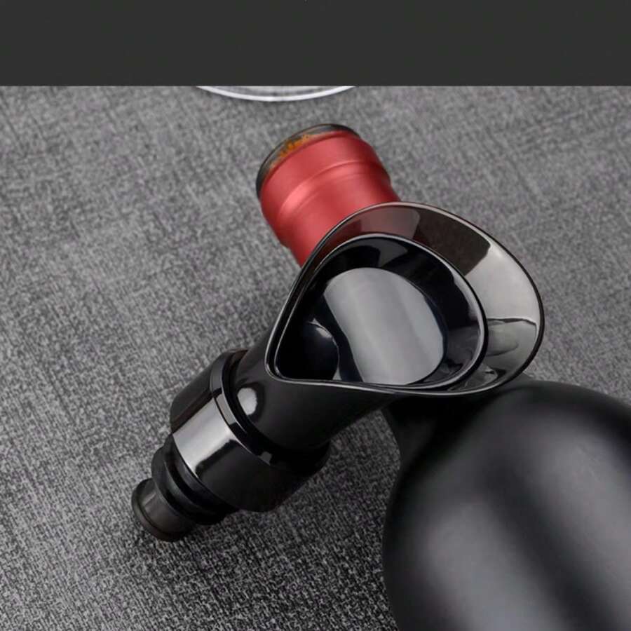 1pc Wine Pourer, Stopper & Preserver With Flower Shaped Corkscrew, Red Wine Pourer - Black - View 1