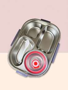 Contenedor tupper portador termico lunch box 4 divisiones,Topper Lonchera Fondo de Acero Inoxidable para Mantener la Temperatura de los Alimentos,aislamiento térmico Botella , Caja de almuerzo,4 compartimentos espesado Caja de almuerzo + Tazón de sopa + de acero inoxidable Palillo - Morado - Ver 4