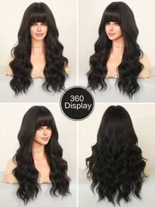 7JHH WIGS Long Dark Brown Wig For Women Loose Wavy Wig With Bangs Fluffy Natural Looking Synthetic Routine Wigs For Girls Daily Party Four Seasons Use 24 Inch - 黑色 - 查看 5