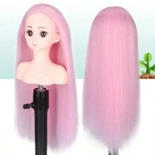 附有16英寸假髮的人偶頭,用於女孩子的造型和編髮練習,金色合成材料訓練可愛的假人頭編髮髮型 - 粉色 - 查看 1