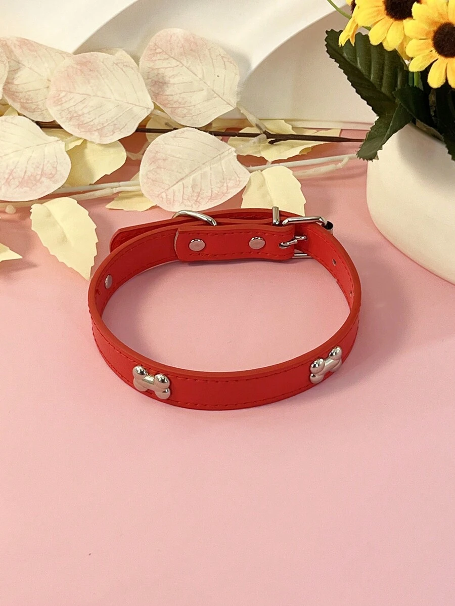 Suprimentos Para Animais De Estimação, Coleira Para Cães, Gargantilha Com Formato De Osso PU Estilo Punk, Múltiplas Cores, Para Cães Grandes, Médios E Pequenos